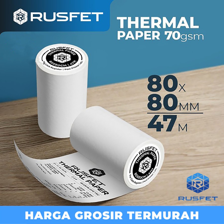 

Paper Thermal Kertas Termal Printer Struk Kasir Barcode RUSFET 80x80mm