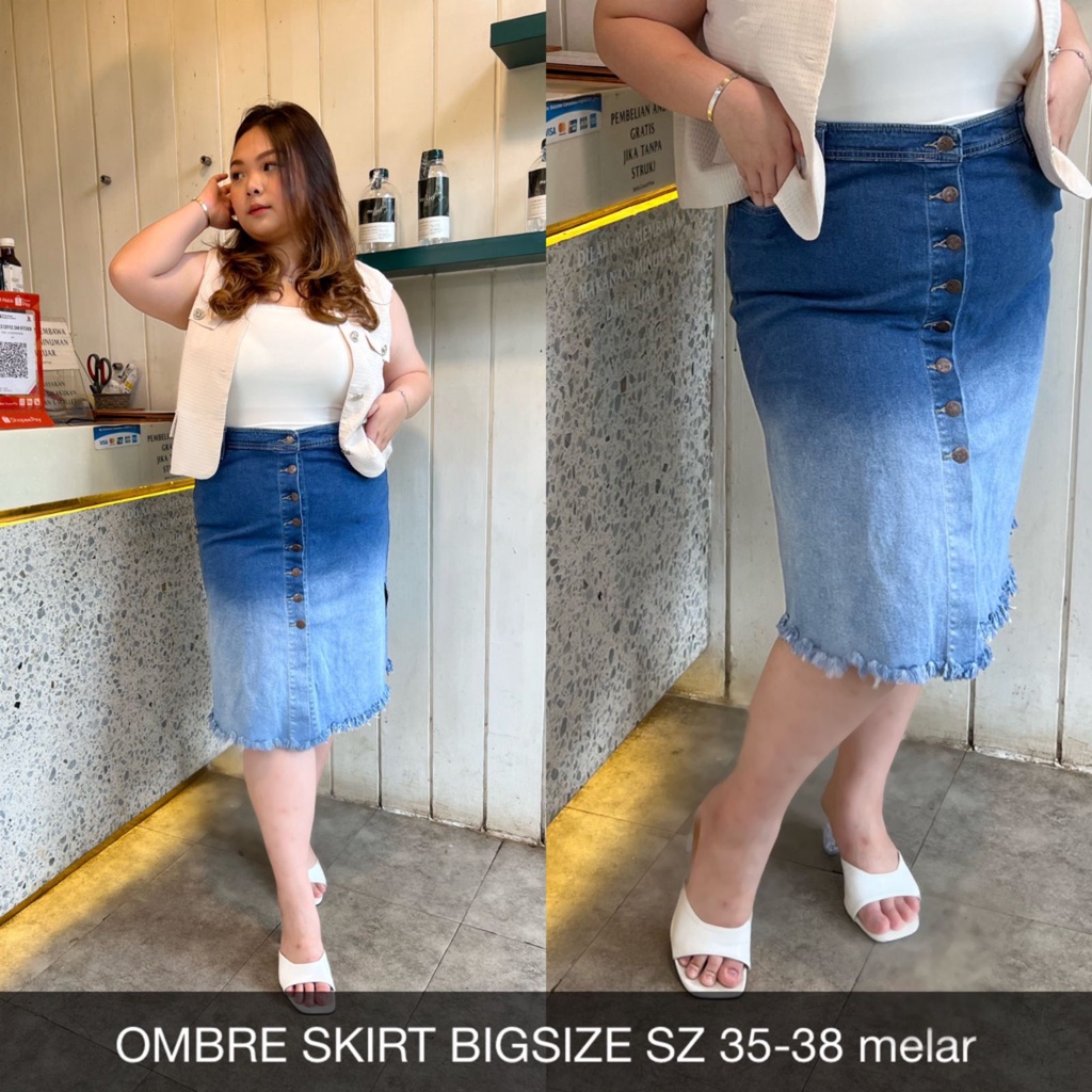 ROK JEANS WANITA OMBRE SKIRT BIGSIZE -SYSCLOTHIER