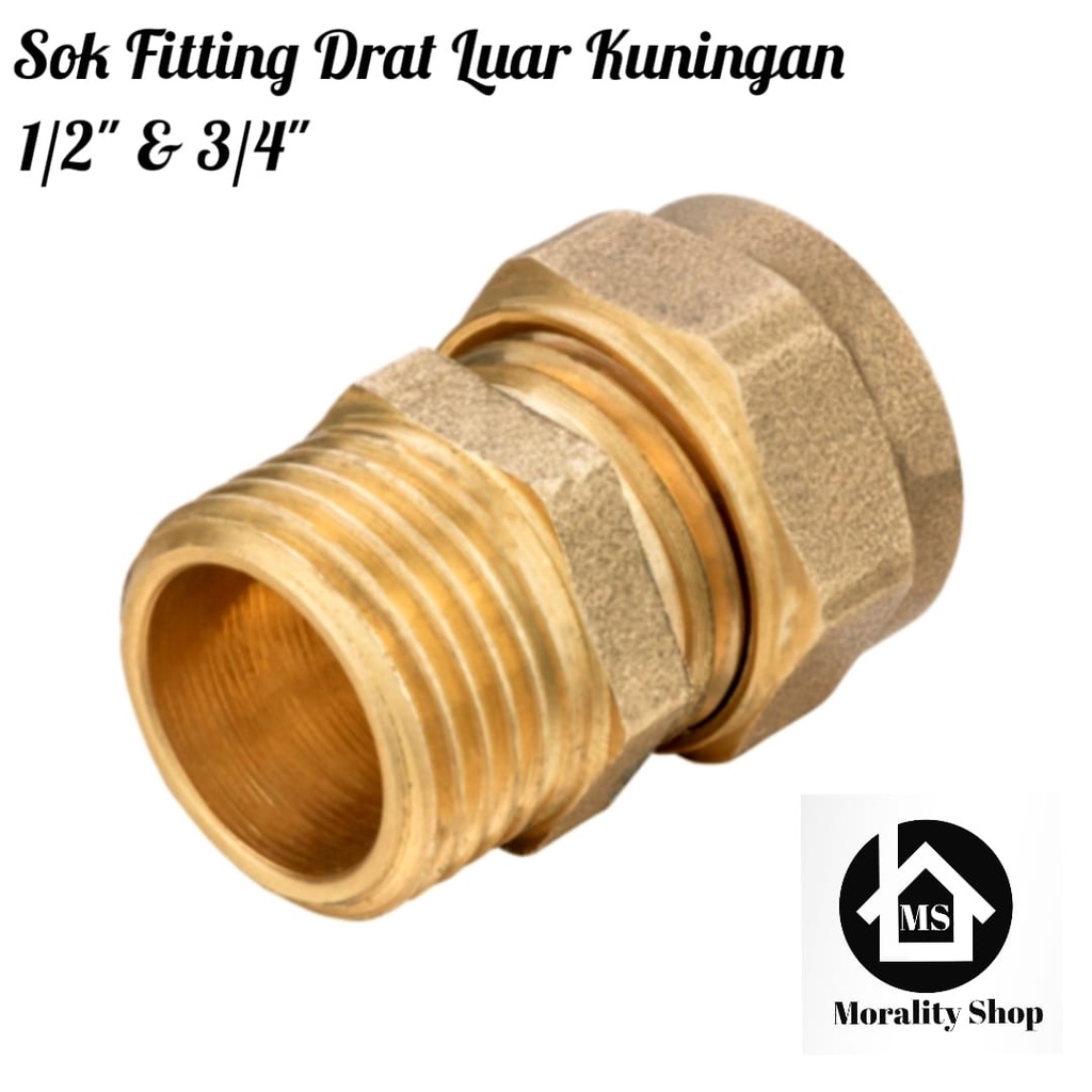 Sok Sambungan Pipa air panas Kuningan 1/2&quot; 3/4&quot; SPL - Sock Drat Luar Brass Comprassion Fitting Pipe