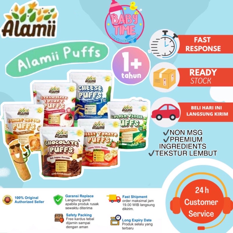 ALAMII Puffs - Snack Sehat Bayi / Anak - Cheese/Golden Veggie/Peanut Butter/Strawberry Yogurt - Cemilan Biskuit Anak NO NON MSG Halal