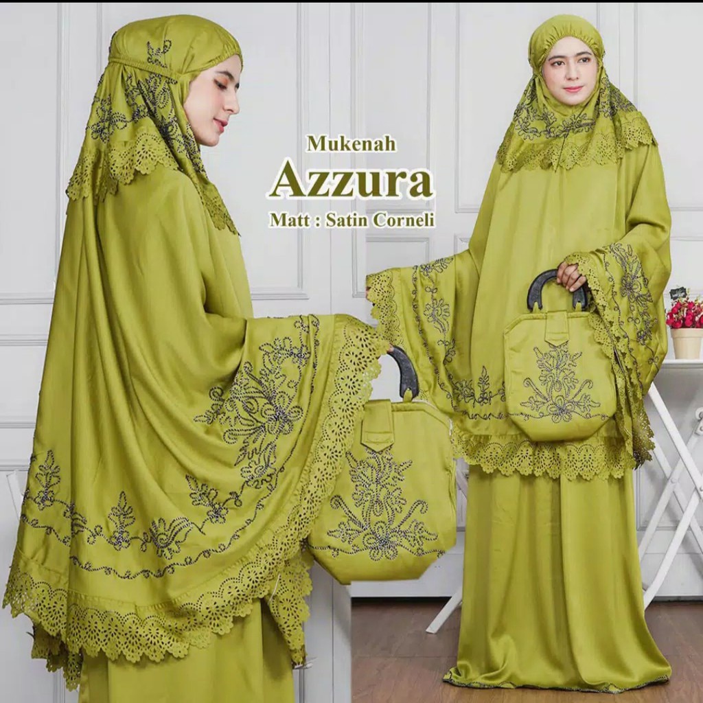 mukena dewasa travel azzura hijau perlengkapan alat shalat free tas cantik
