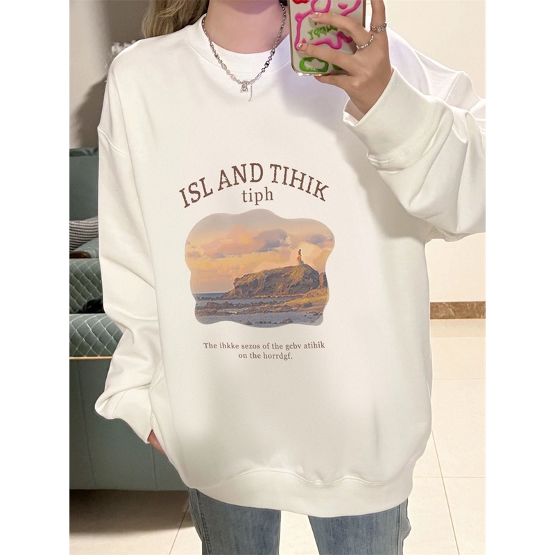 EUNII Sweater Lengan Panjang The Sunset Scenery Korean Style/Hoodie Oversize/Baju Wanita/Switer Wanita