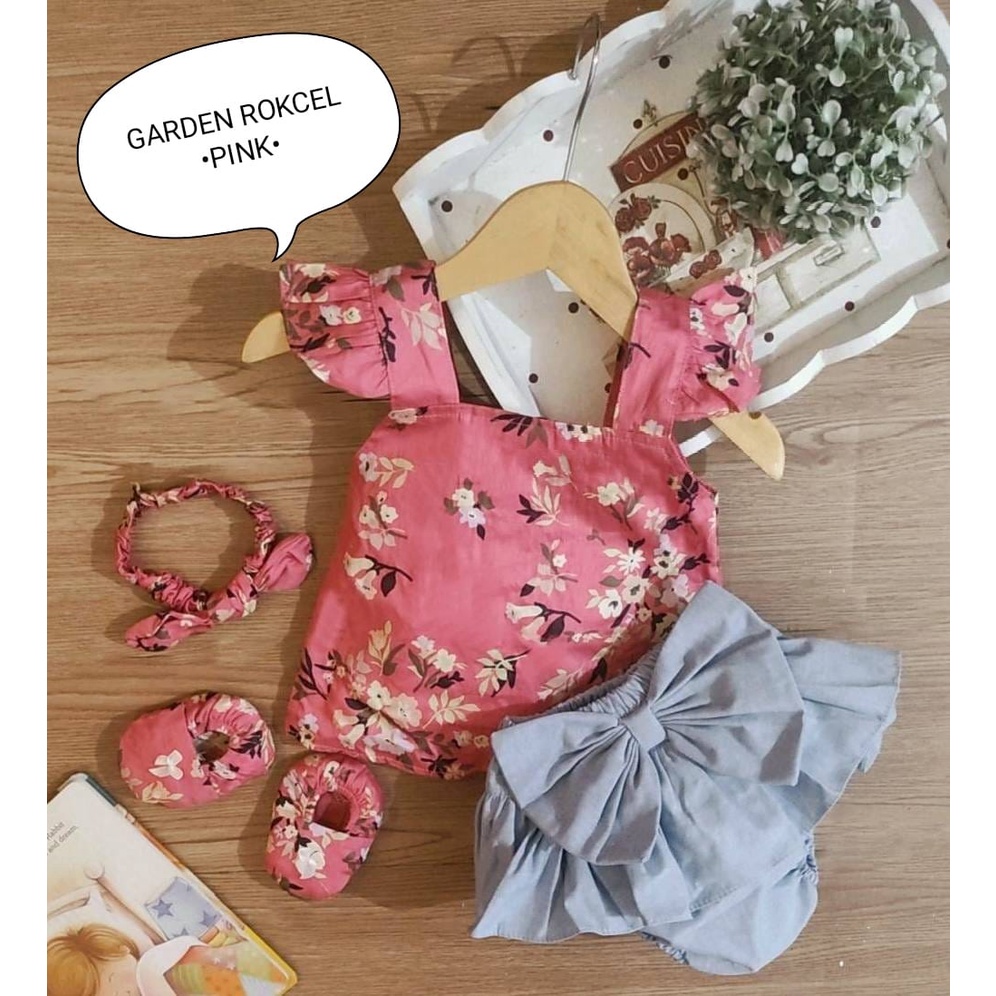 Setelan Baju Anak Bayi Perempuan Atasan Dan Rok Celana Motif Love Polka Free Sepatu Dan Headband Allsize