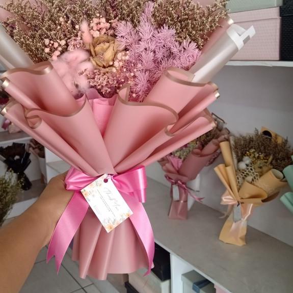buket bunga dried flower bouquet import ukuran 35cm - Merah Muda