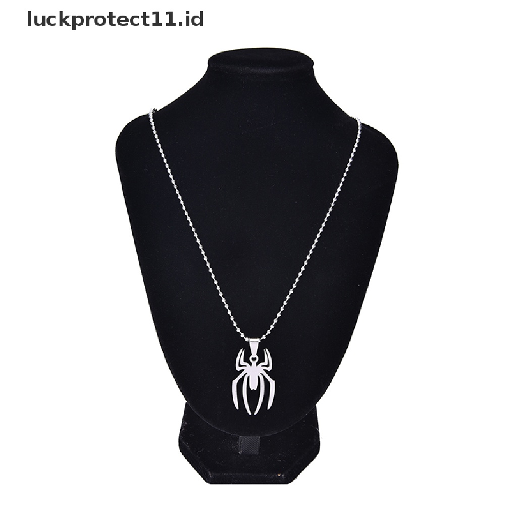 Kalung Liontin Laba-Laba Marvel Super Heroes Bahan Stainless Steel Warna Silver