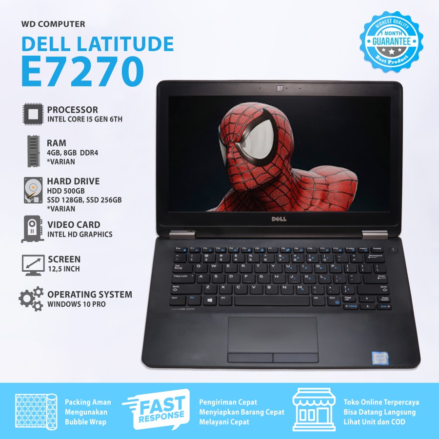 Laptop Sekolah Dell Latitude E7270 core i5 gen 6 | Layar 12 inch | Bonus tas dan mouse