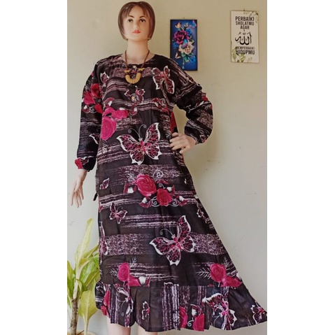 Faa -  Daster lengan panjang jumbo LD 130 XXXL Busui kekinian dress muslim motif Kupu-kupu