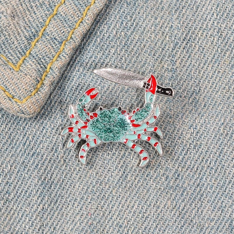 Bros Pin Enamel Desain Kartun Hewan Kepiting Warna Biru Untuk Pakaian