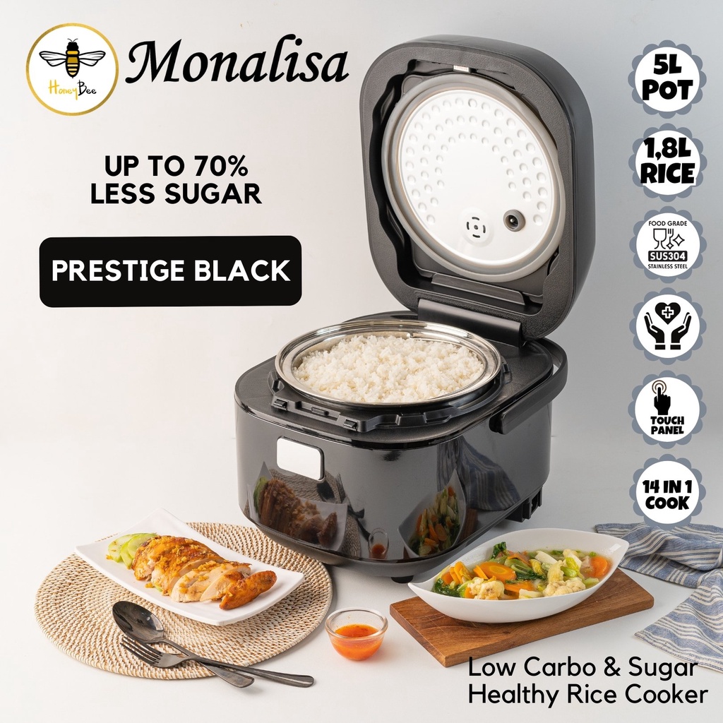 Honeybee Monalisa- Low Carbo &amp; Sugar Digital Rice Cooker 5L/1.8L Nasi | Garansi RESMI dan BARU!