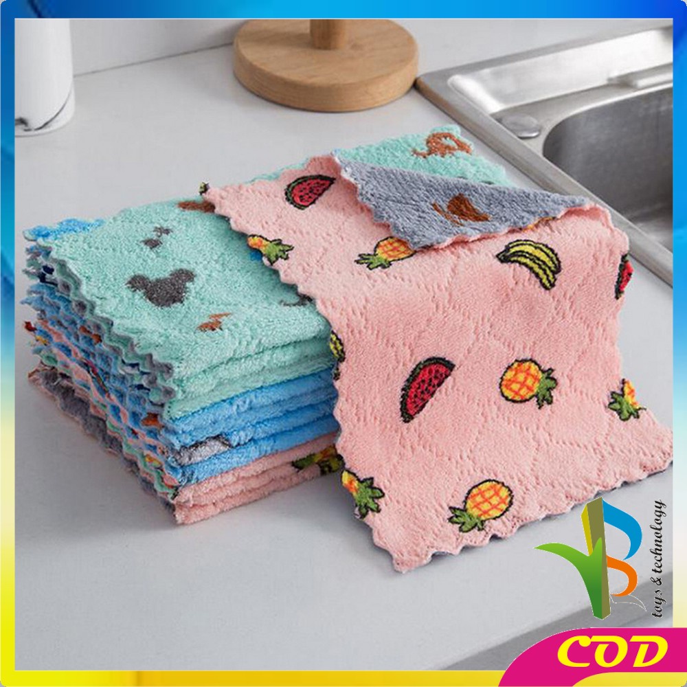 RB-C561 C563 Kain Lap Dapur Meja Piring Anti Minyak / Kain Lap Piring Lembut Bahan Coral Fleece 2 Sisi Lap Dapur Microfiber Serap Air