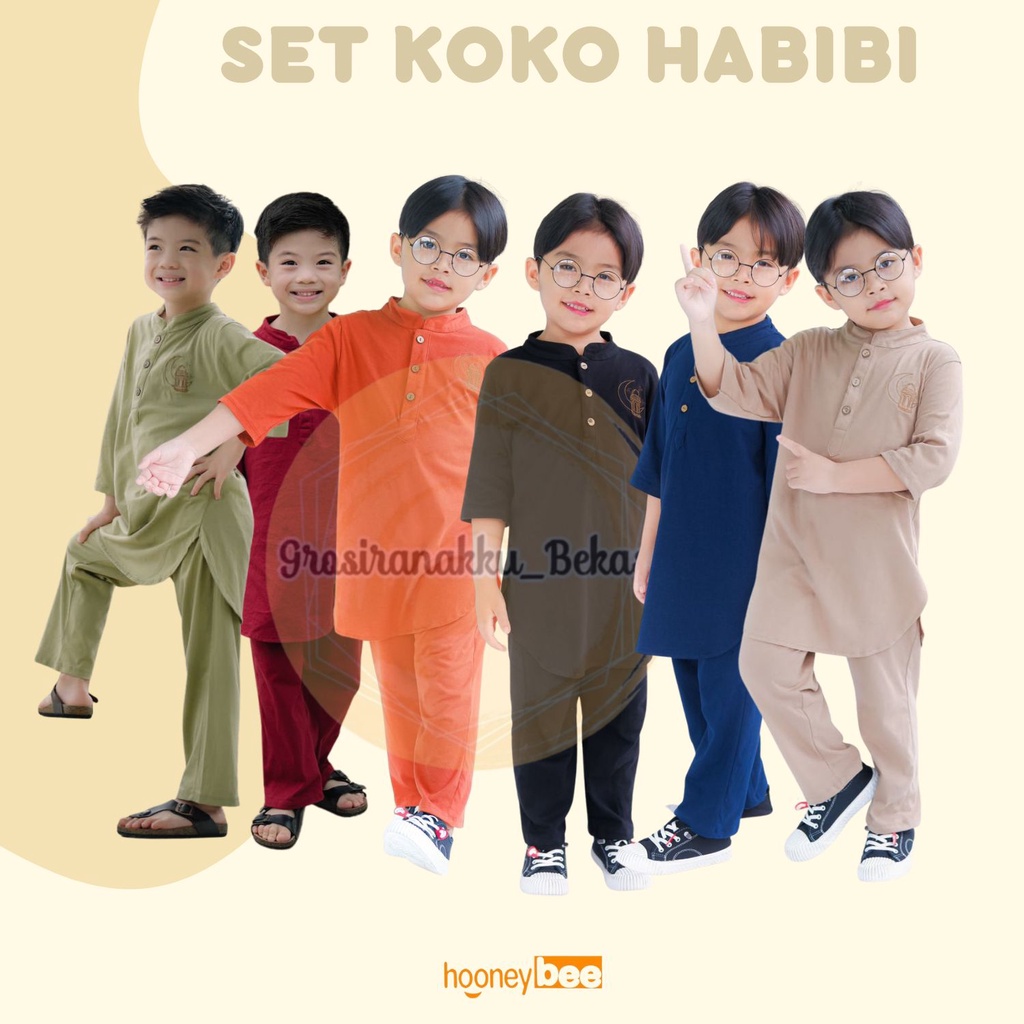 Setelan Koko Anak Habibi Junior Hooneybee Mix Warna Size 2-10 TAHUN