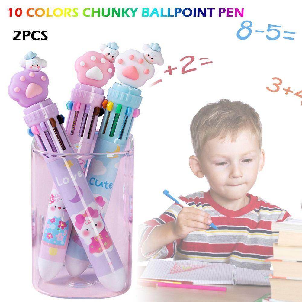 Top 2Pcs 10warna Bolpoin Chunky Kartun Lucu Sekolah Sd Kantor Supply