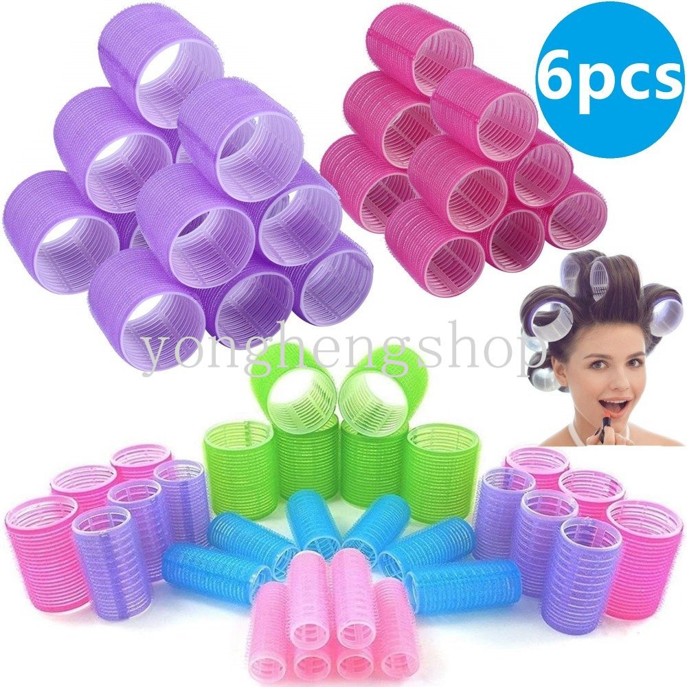 6pcs / set Rol Pengeriting Rambut Poni Tanpa Panas Multi Ukuran Warna Acak Untuk Salon Wanita