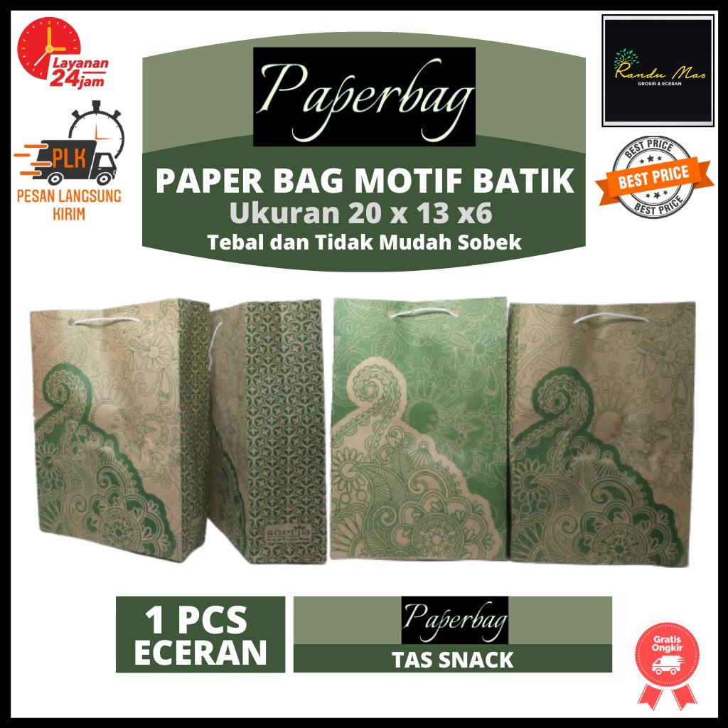 Paper Bag Hijau Motif Batik Tas Snack Hajatan Craft Papper Bag Kertas Souvenir Packaging Original