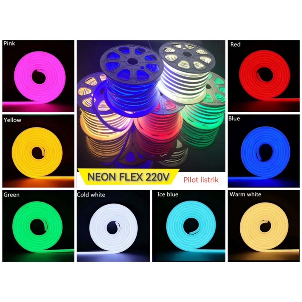 Paket Lampu Neon Flex 220v 6m 7m 8m 9m 10m 10 meter Led Selang Fleksibel 220v Warna Neon Box Outdoor ip65 Huruf DIY 220v strip