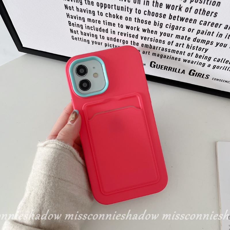 Casing Silikon iPhone 8 7 6 6S Plus XR 11 12 13 14 Pro MAX X XS MAX SE 2020 Warna Macaron + Slot Kartu