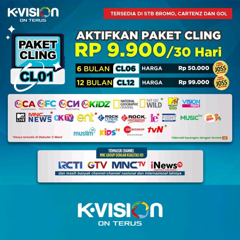 Paket Cling Kvision Stb Bromo Cartenz dan GOL 3,612 Bulan