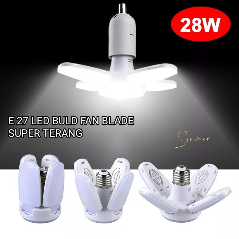 lampu bohlam LED E27 28W/6500K model kipas 4 daun fan light bulb 5 lampu