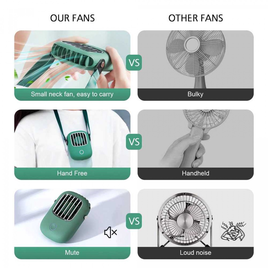 Kipas Angin Kalung Leher Mini Portable Neck Fan Rechargeable 1800mAh