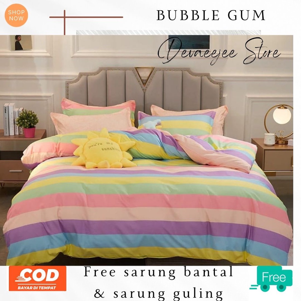 SPREI ESTETIK / AESTHETIC MOTIF BUBBLE GUM TREND NO.1 [180X200] NO.2 [160X200] 2 SARUNG BANTAL 2 SARUNG GULING