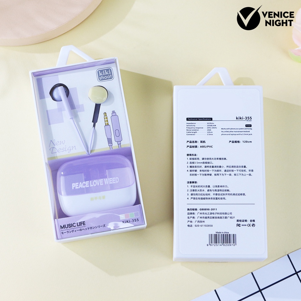 (VNEP) (Berkabel) Earbud Sensitif HD-kompatibel Calling Kids Cartoon 3.5mm Stereo in Ear Earbud dengan Mikrofon untuk Berlari