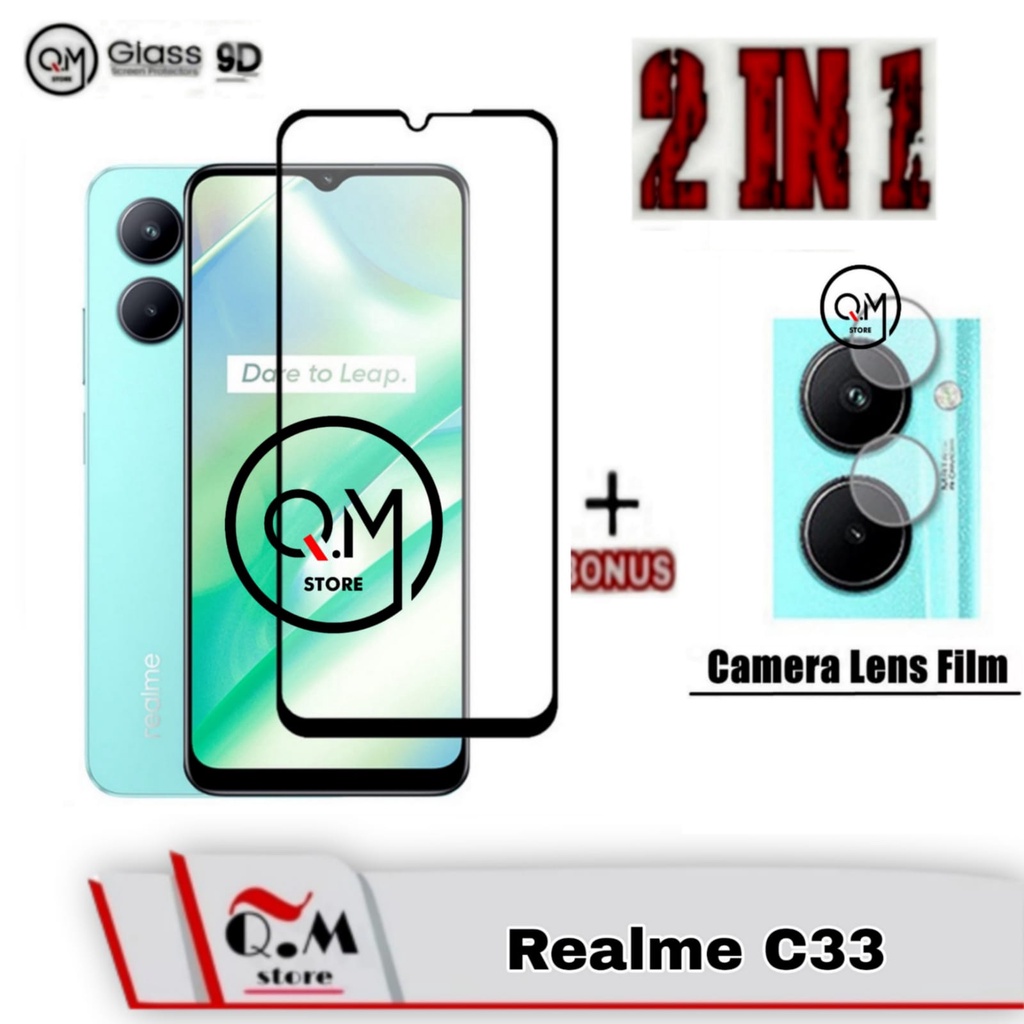 Paket 2 in1 Tempered Glass Layar Realme C33 New 2022 Anti Gores  Screen Guard Free Camera