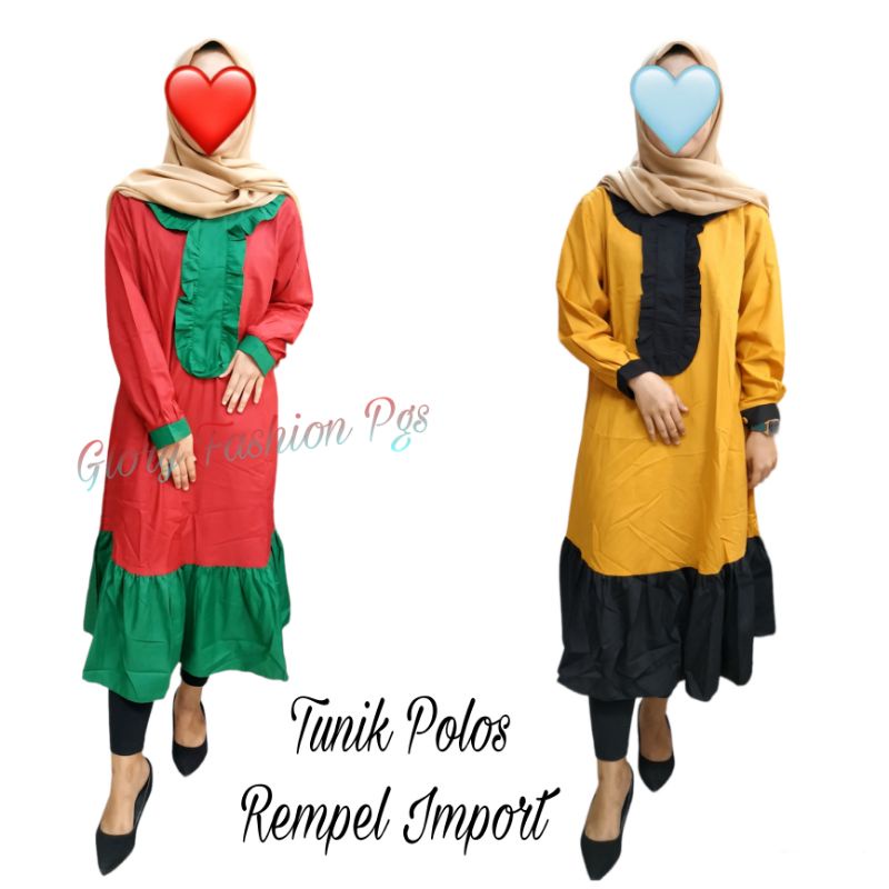 LONG TUNIK POLOS REMAJA WANITA REMPEL LENGAN SERUT PEREMPUAN RESLETING DEPAN IMPORT