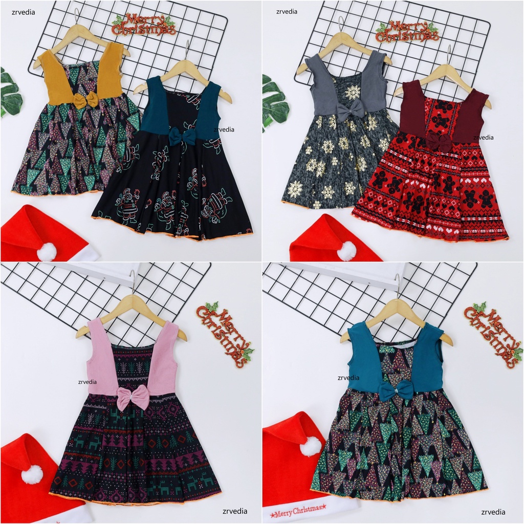 [NATAL] Dress Clairine Bayi - 4 Tahun / Dres Kensi Baju Motif Christmast Anak Perempuan Pakaian Bayi