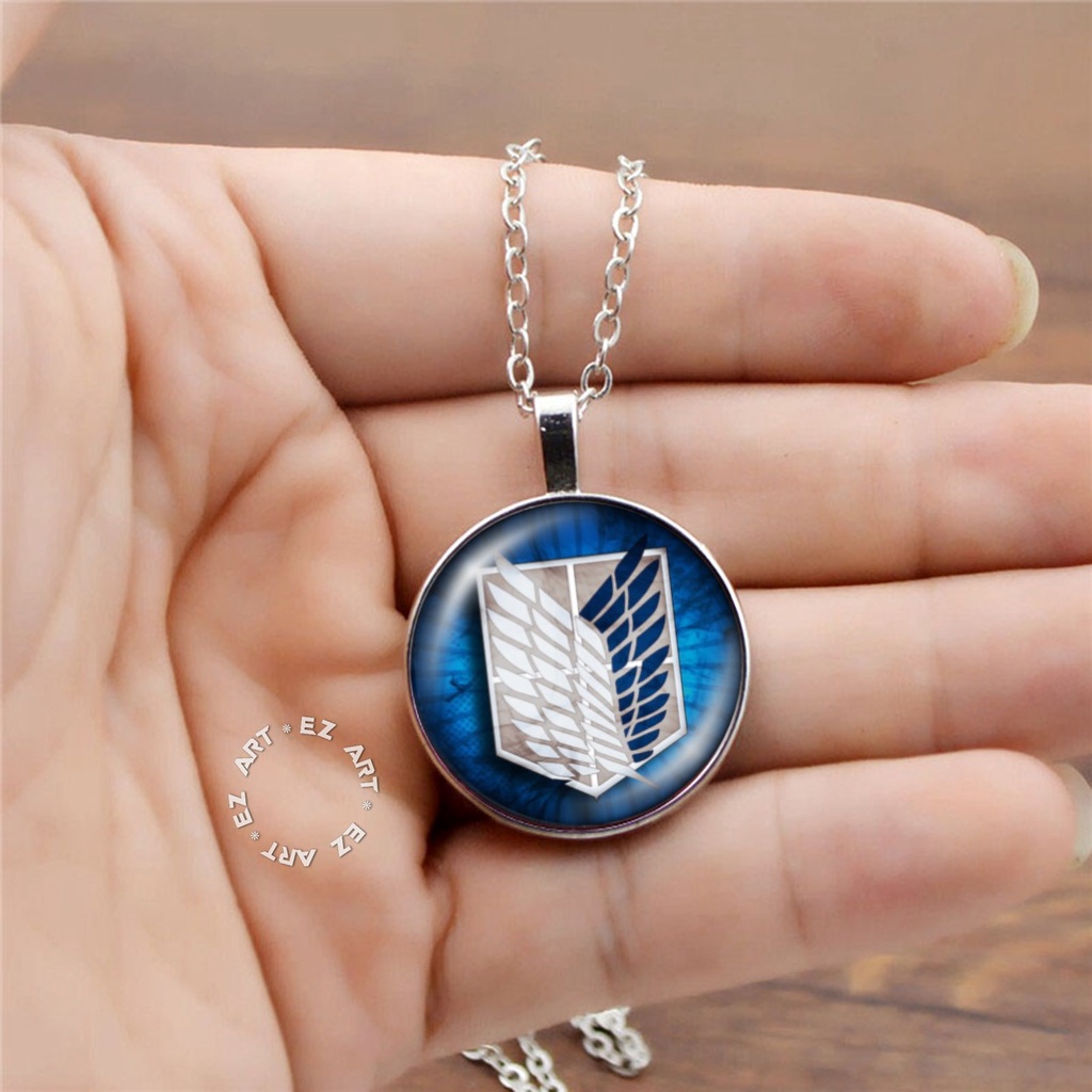 KALUNG ANIME LIONTIN SIMBOL ATTACK ON TITAN WINGS OF FREEDOM TALI KULIT RANTAI STAINLESS STEEL