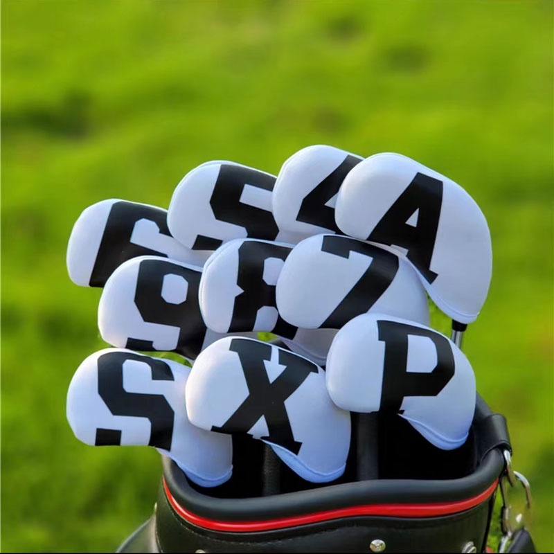 10pcs Sarung Stick Golf Iron set Reflective Kulit 10 Number Head Cover Cover Stik Golf/ Golf Iron Head Covers/ Golf Set Iron Cover