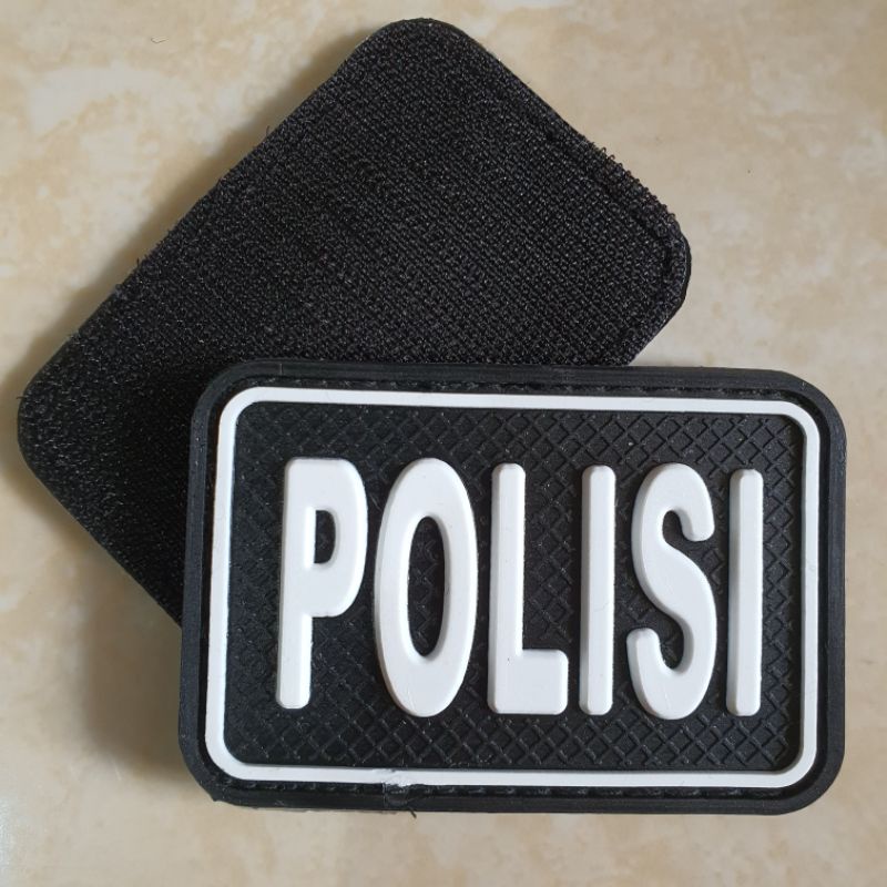 patch rubber logo tulisan polisi putih / polri / police / tempelan emblem karet velcro