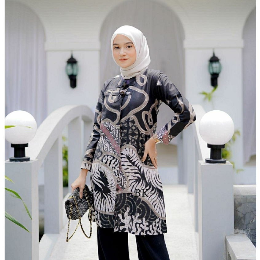 Baju Batik Wanita Modern Atasan Batik Kerja Wanita Kancing Lengan Panjang Tunik Batik Kantor Seragam Batik M L XL XXL