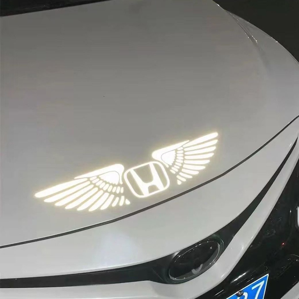 【Multi Merek Untuk Memilih】 Logo Sayap Stiker Mobil Reflektif Tinggi / Laser Sayap Reflektif Tinggi Peringatan Stiker Dekoratif Mobil Untuk Honda