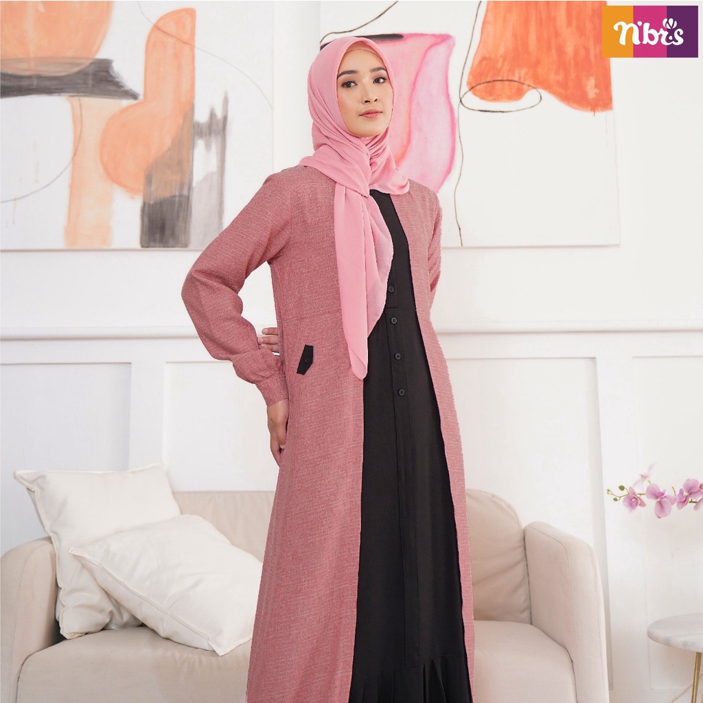 [BISA COD] Nibras Gamis NB B98 Bahan Meralda mix Amunzen Dress Fashion Muslimah Simpel Polos by Nibras