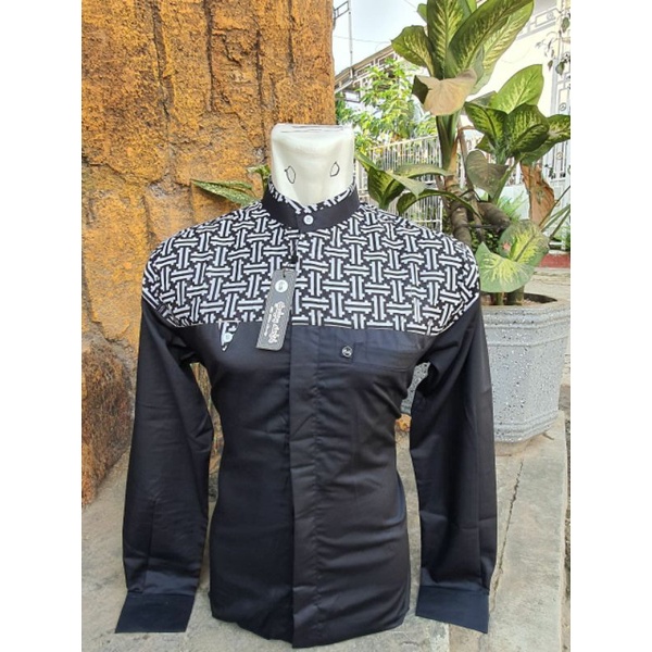 koko kombinasi batik kotak atas / koko hadroh / koko seragam santri