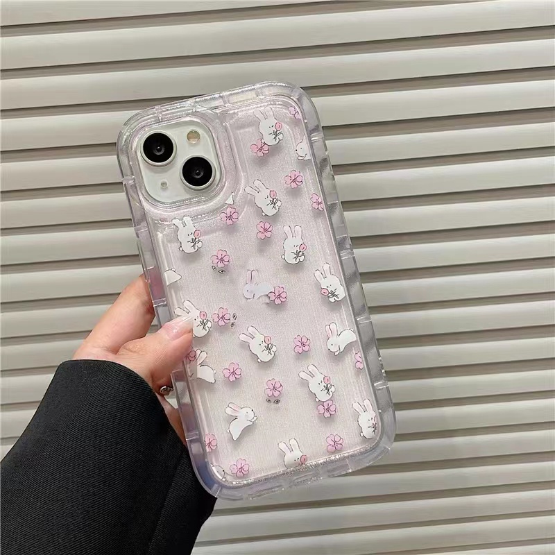 Soft Case Silikon TPU Transparan Motif Bunga Kelinci Untuk IPhone 14 12 13 Pro Max 11 XS XR X 8 7 6S Plus