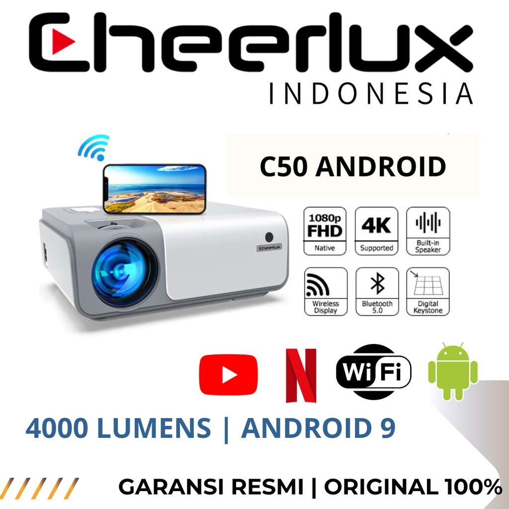 CHEERLUX INDONESIA | CHEERLUX C50 ANDROID WIFI | C50 | PROYEKTOR BLUETOOTH | CHEERLUX C50 | WIFI ANDROID