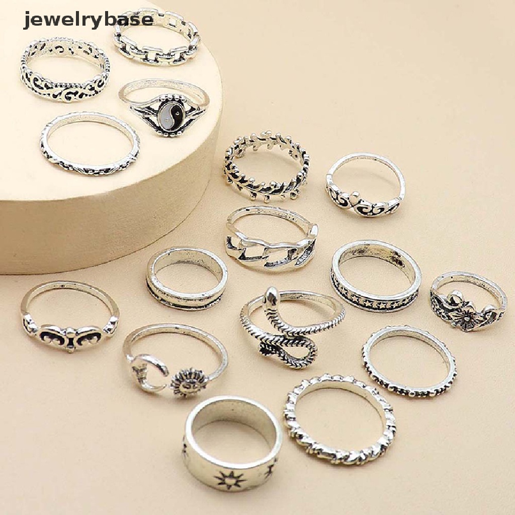 16pcs / Set Cincin Desain Ular Bulan Matahari Bahan Alloy Gaya Retro Untuk Wanita