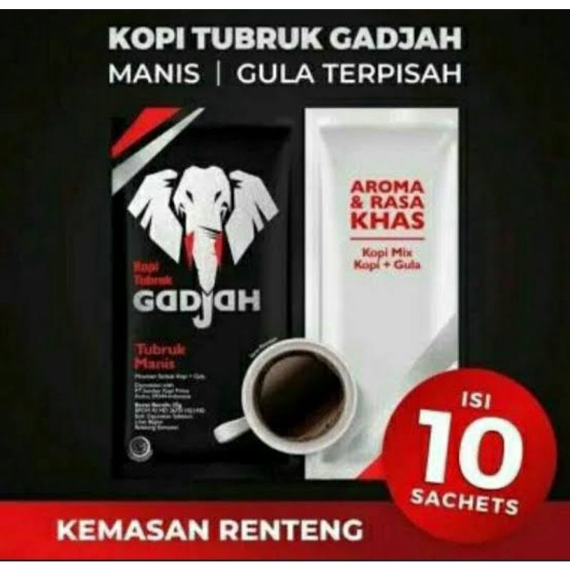 

Kopi Tubruk Gadjah Coffee Mix kopi + Gula - 1 renteng (10 sachet @25 gr