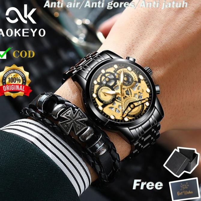 Aokeyo 4088 Jam Tangan Pria Anti Air Original Luxury Stainless Steel