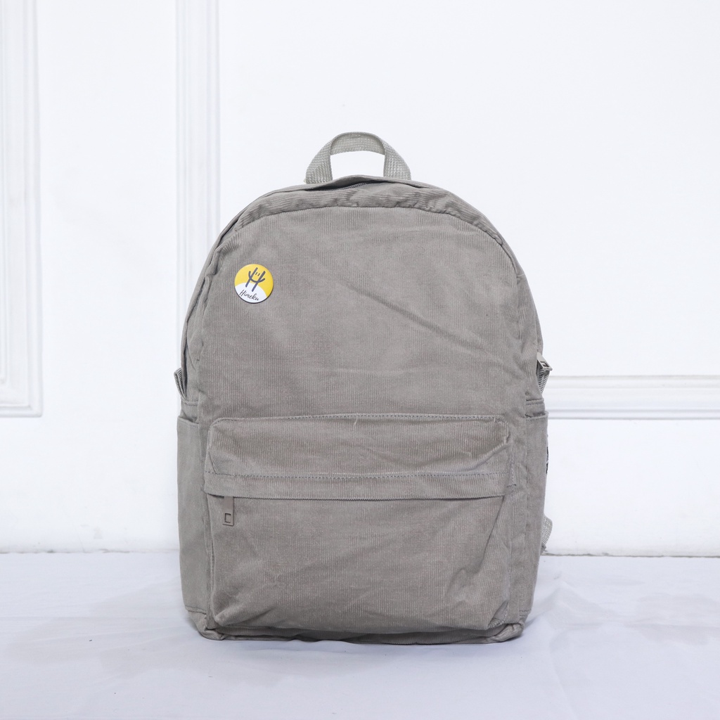 Himeku OOGIE PIN Backpack Corduroy Tas Ransel Tas Sekolah Tas Gendong-Light Grey