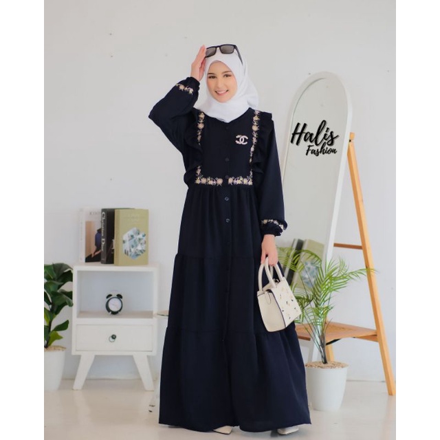 GAMIS CRINKLE BY HALIS FASHION // GAMIS POLOS MOTIF BORDIR// DRESS MUSLIMAH BORDIR