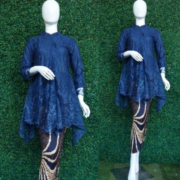 Unik setelan kebaya modern~set kebaya shanghai tille~kebaya wisuda~kebaya - set navy atasan saja Dis