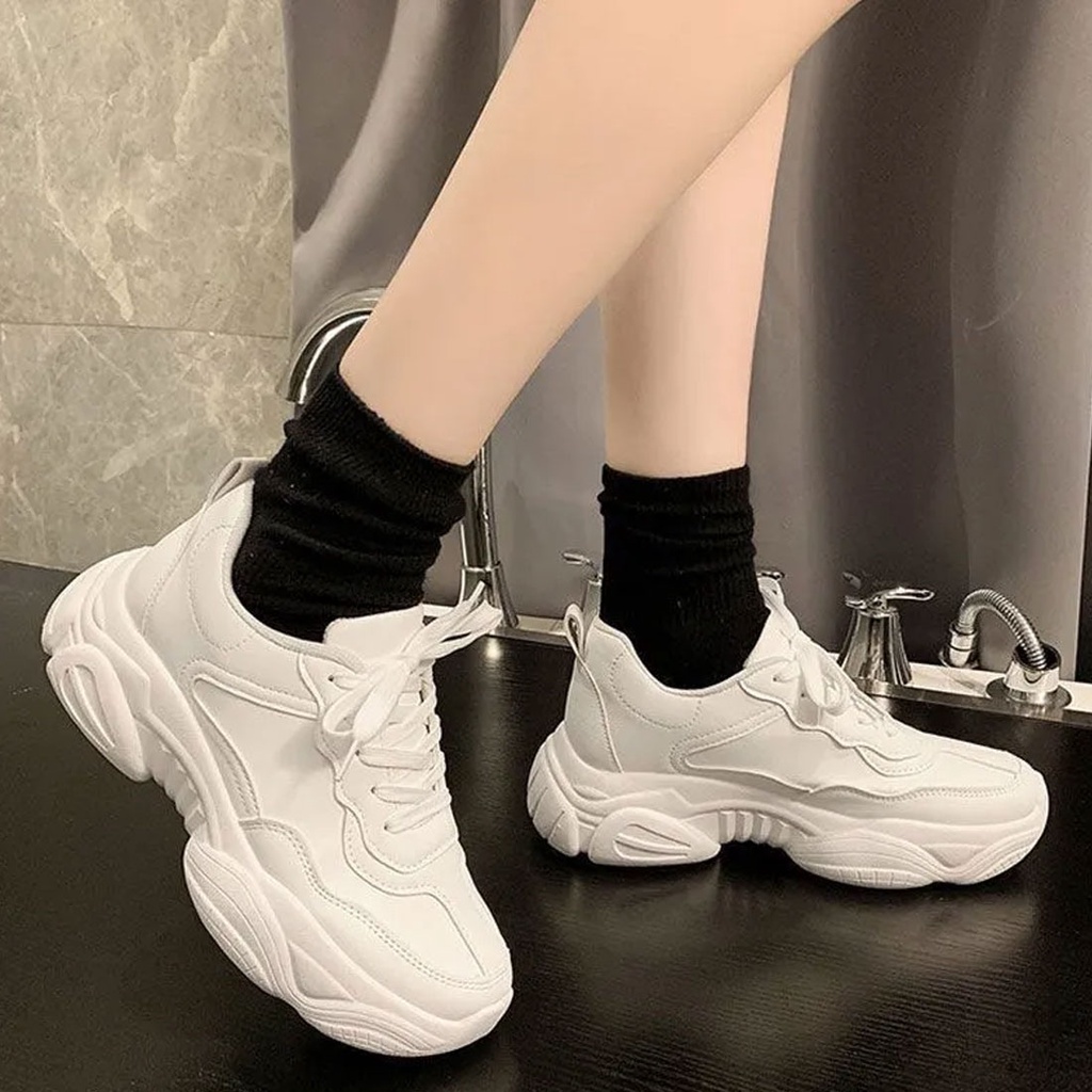 Sepatu Sneakers Wanita Casual Wear Korea Import Premium Sport Shoes Puith/Krem Wanita Shoes