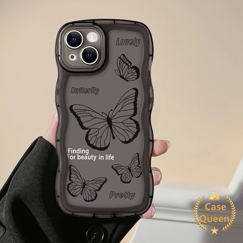 Soft Case Tpu Motif Kupu-Kupu Hitam Retro Untuk iPhone 7Plus 12 13 11 14 Pro Max XR 6s 6 8 714 Plus X XS Max SE 2020