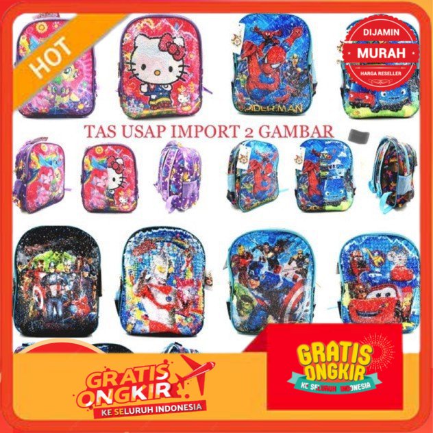 Tas Ransel Sequin USAP KEKINIAN TK LOL Frozen Hello Kitty Spiderman Tayo Avengers Cars