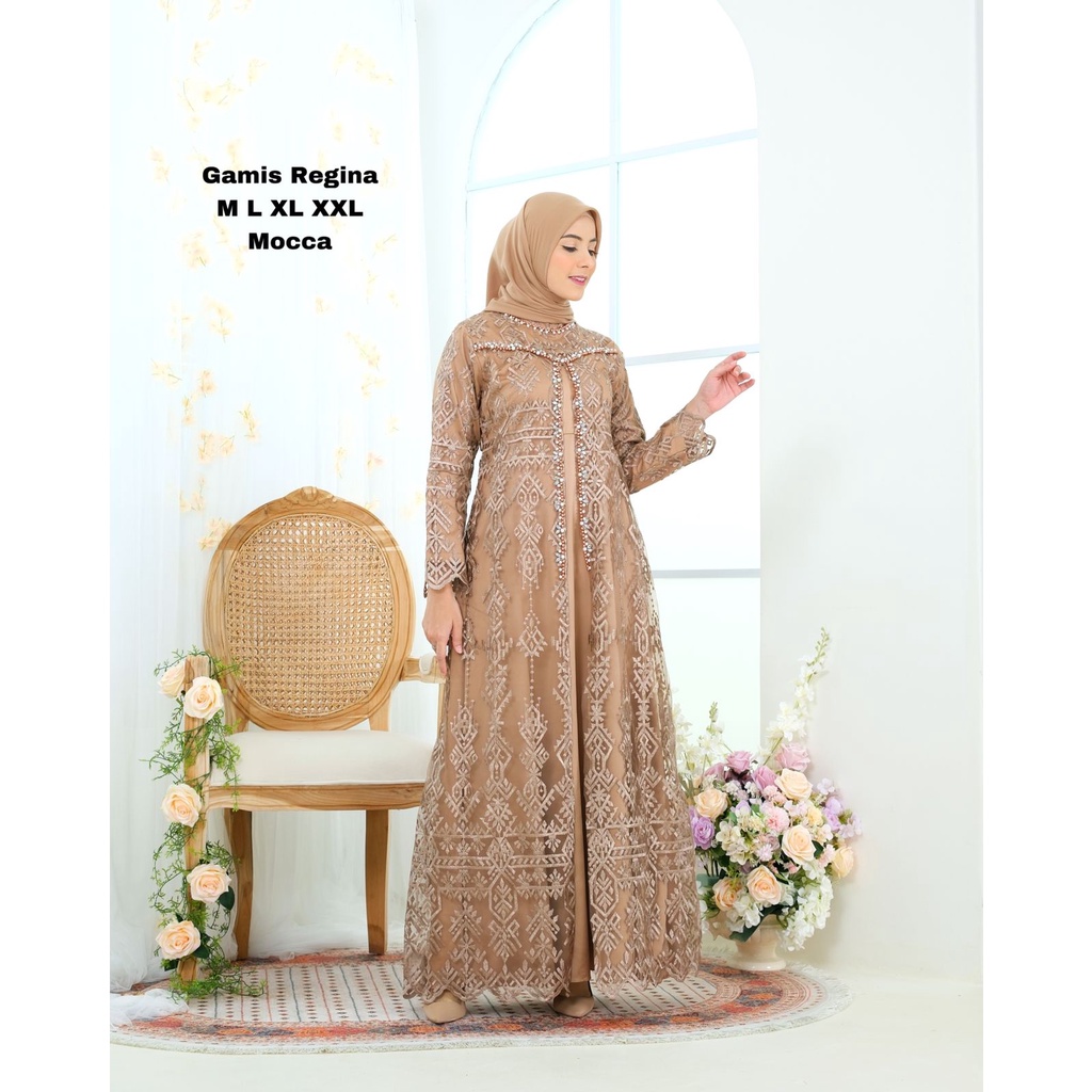 Permata Olshop / Gamis Kebaya Payet Regina NF / Kebaya Modern Gamis Brukat / Gamis Pesta Mewah / Gamis Kondangan / Gamis Payet