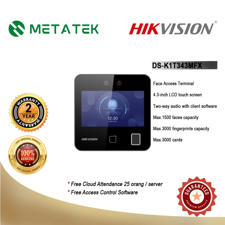 Jual Metatek | Hikvision DS-K1T343MFX Akses Kontrol ( Face ...