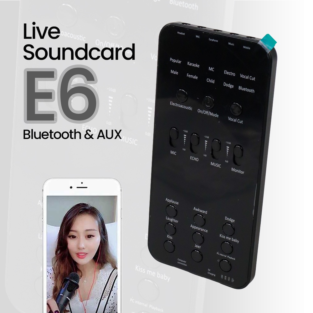 Soundcard Bluetooth Smartphone Live Broadcast Audio - E6 - Black