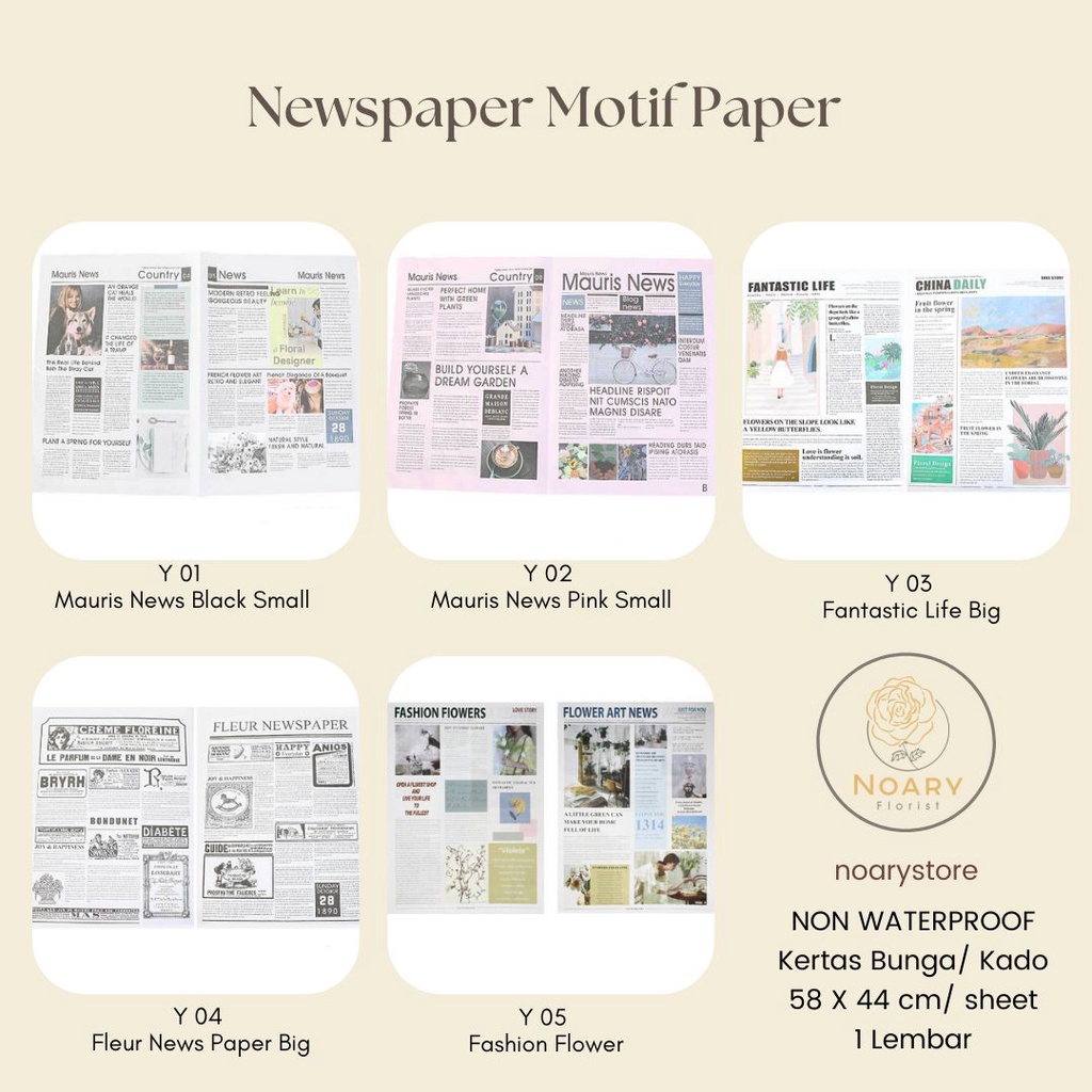 Newspaper Motif Paper Cellophane Kertas Buket